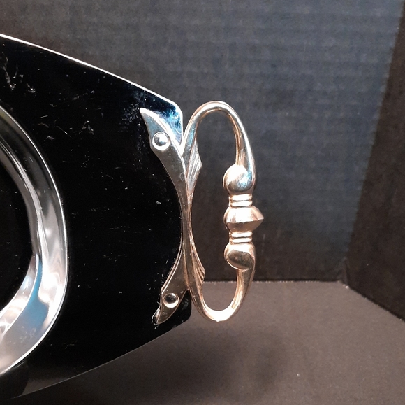 Vintage Kromex Chrome Serving Tray with Gold Tone Handle & Removable Glass  Dish - Picture 10 of 12